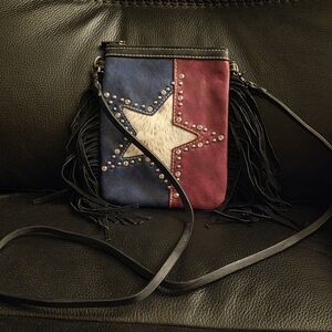 Star Studded Fringe Crossbody Bag - Blue and Red